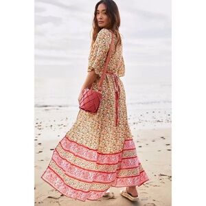 Maaji Josephine Ditsy Floral Maxi Dress Coverup Kimono in Pink Rose